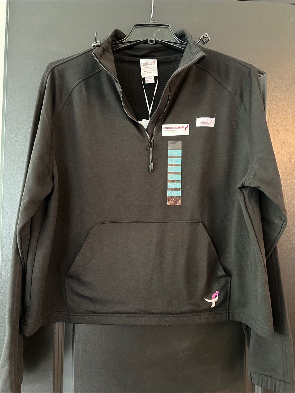 Women’s Earth Yoga Black Quarter-Zip Pullover with Pink breast cancer Logo